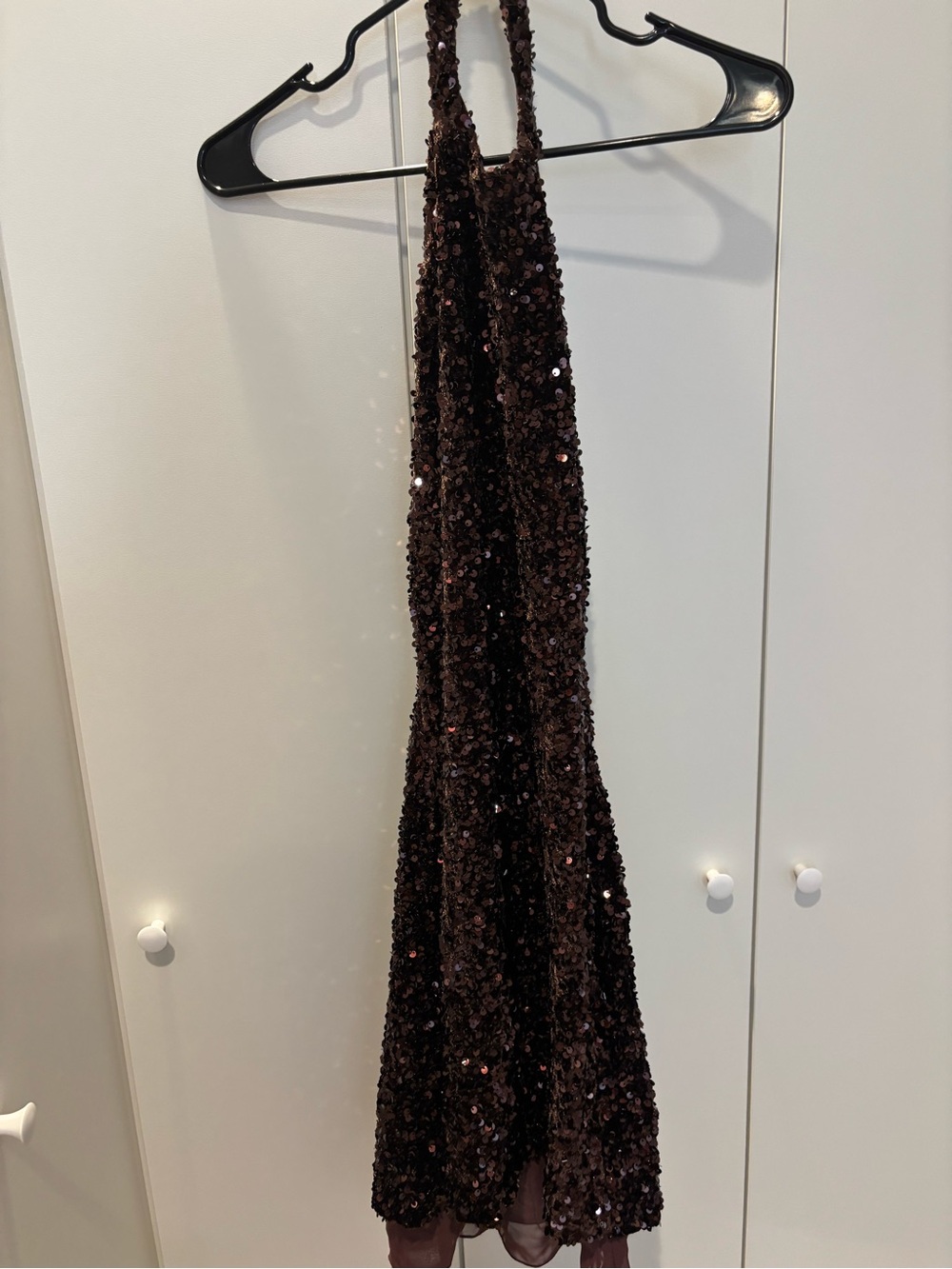 Zara Brown Sequined Halter Mini Dress